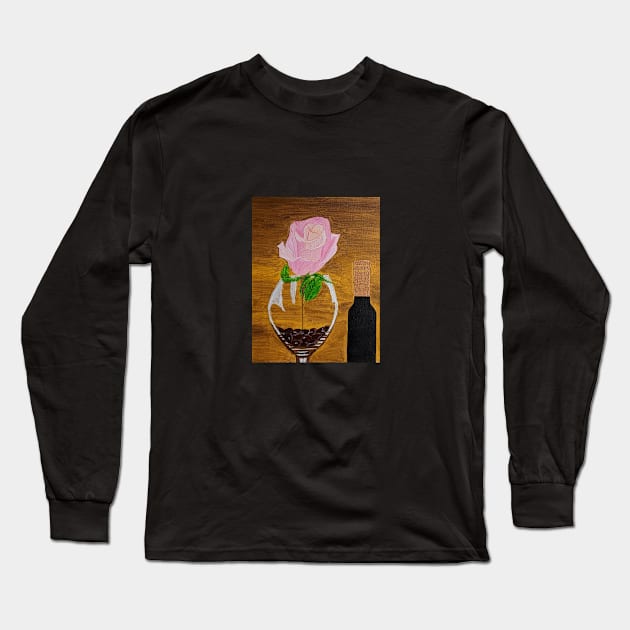 Wine And Rose Print Long Sleeve T-Shirt by PaintstopbyNandini